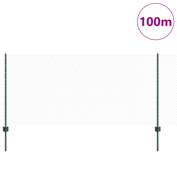 Postes de Valla  11 pcs U-Channel Verde 100 cm Acero. Valla Hexagonal  Verde 1x100 m Acero M 3
