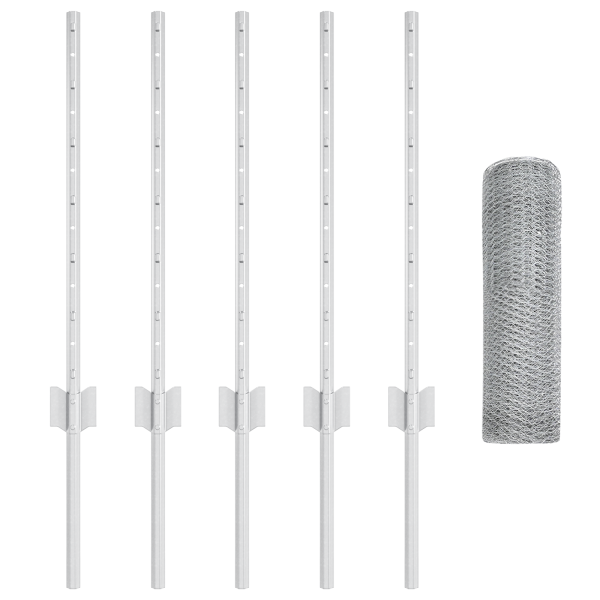 Poste de Cerca 5 pcs U-Channel 60 cm Acero Galvanizado.  Cerca Hexagonal 0.5x10 m Acero Galvanizado M 4