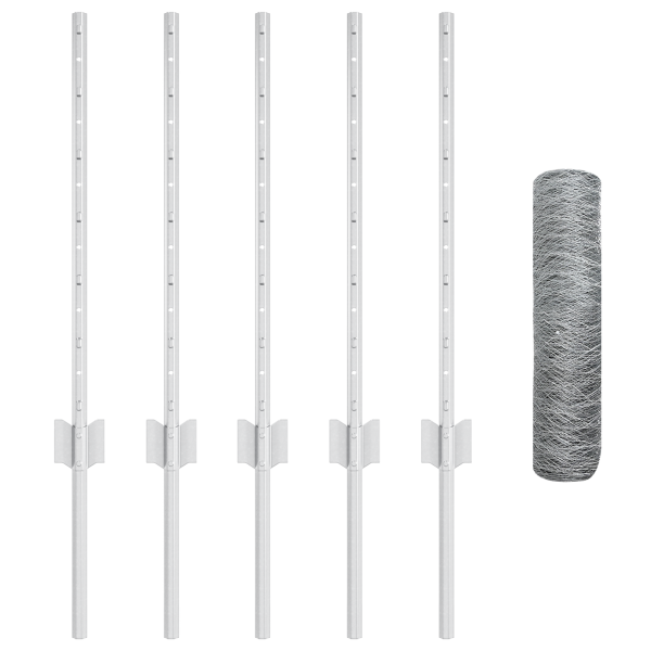 Poste de Valla 5 pcs Canal U 60 cm Acero Galvanizado.  Valla Hexagonal 0.6x10 m Acero Galvanizado M 4