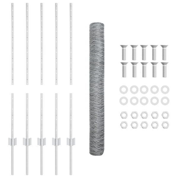 Postes de Cerca 10 pcs U-Channel 100 cm Acero Galvanizado.  Cerca Hexagonal 1x10 m Acero Galvanizado M 5