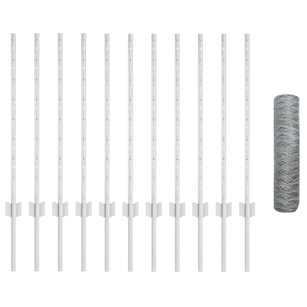 Poste para Valla 11 pcs U-Channel 80 cm Acero Galvanizado.  Valla Hexágono 0.8x25 m Acero Galvanizado M 4