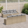 Conjunto de Sofás de Jardim 7 Peças com Almofadas Bege Rattan PE 3