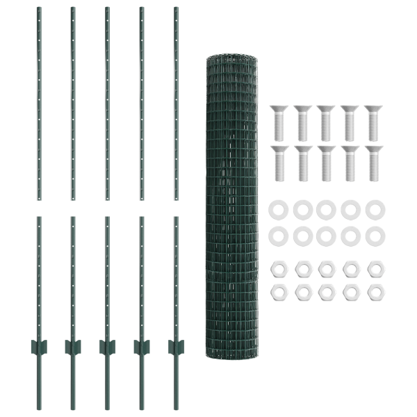 Valla Euro  con 5 Postes U Verde 1.4x10 m Acero M 5