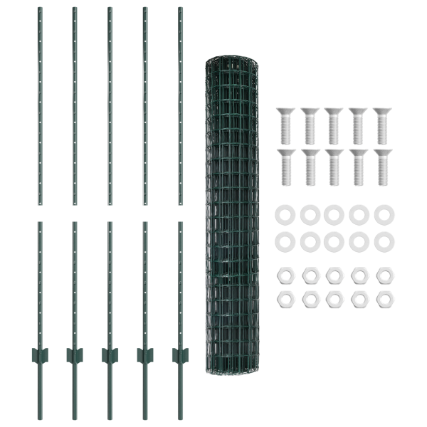 Cerca Euro com 5 Postes em U Verde 1.4x10 m Aço M 4