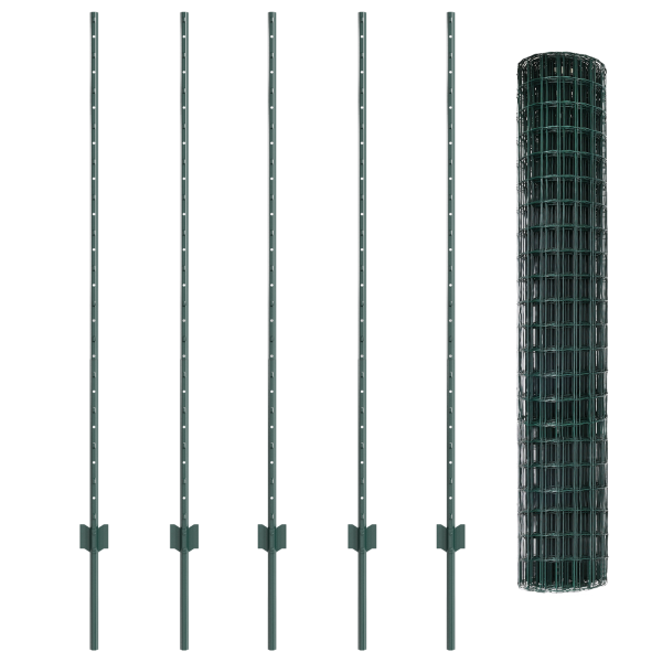 Cerca Euro com 5 Postes em U Verde 1.4x10 m Aço M 5