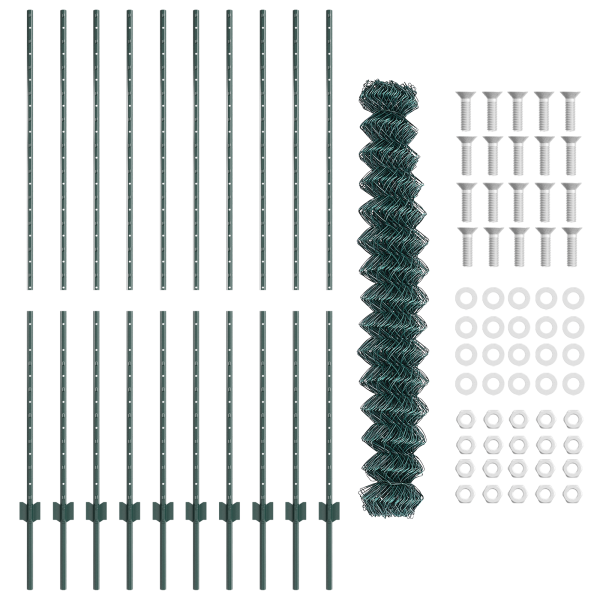 Cerca de Cadena  con 10 postes U Verde 1.5x10 m Acero M 4