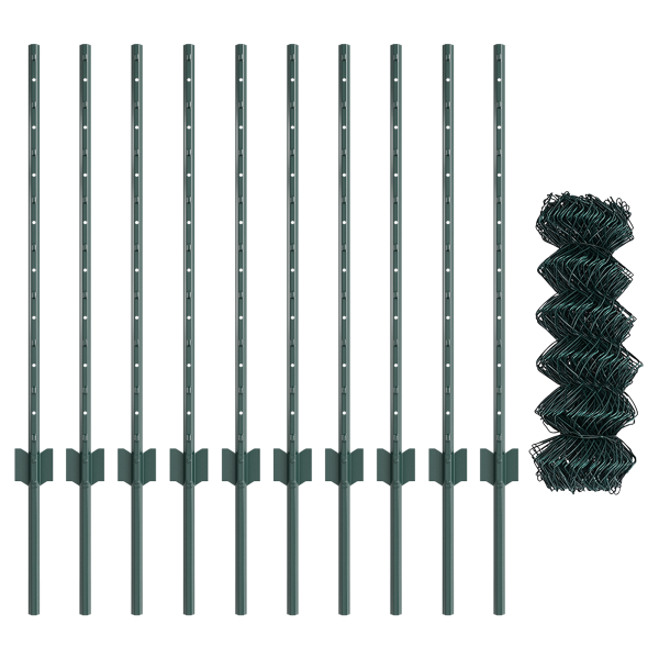 Cerca de Malla de Cadena  con 10 Postes en U Verde 0.8x10 m Acero M 4