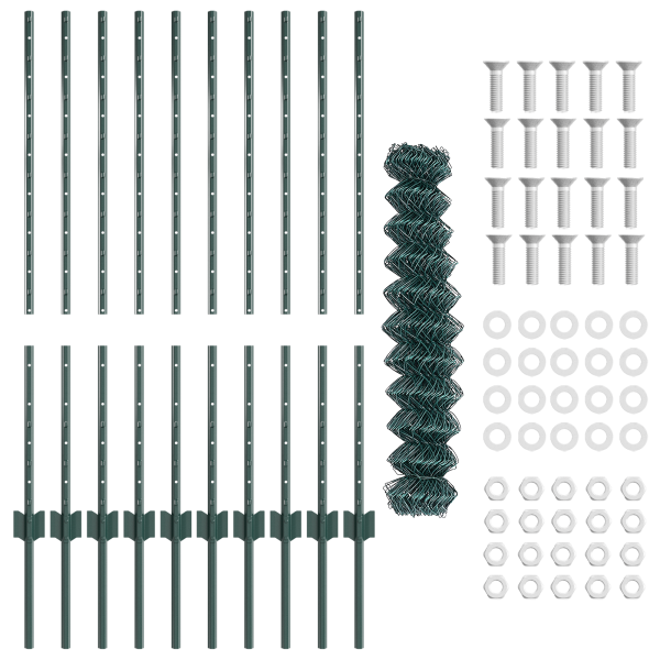 Cerca de Malla de Eslabones  con 10 postes en U Verde 1x10 m Acero M 4
