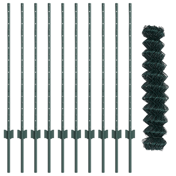 Cerca de Malla de Eslabones  con 10 postes en U Verde 1x10 m Acero M 5