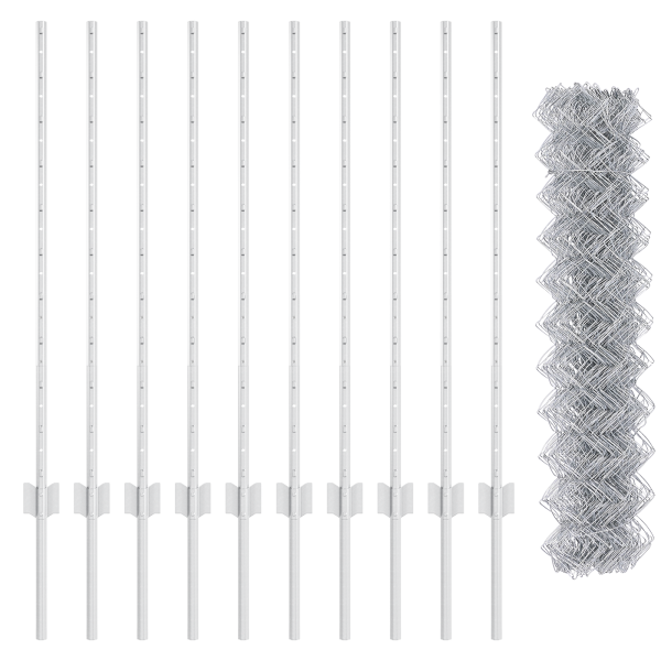 Valla de Enlace de Cadena  con 20 Postes U Plateado 1x10 m Acero M 5