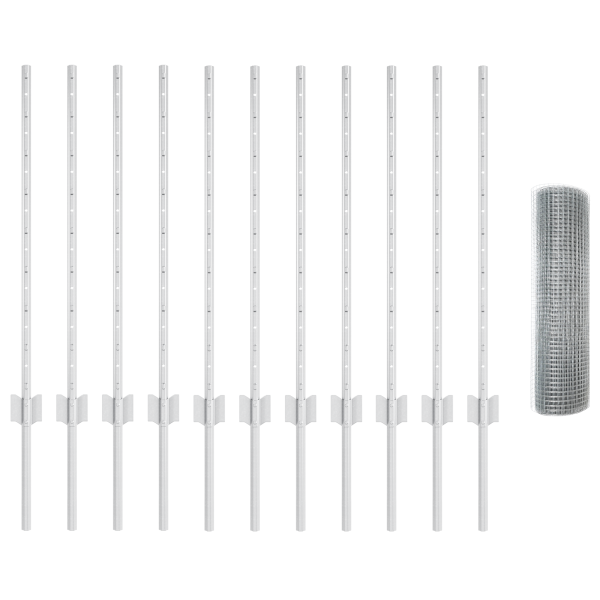 Cerca de Alambre Soldado  con 11 Postes en U Plateado 0.8x25 m de Acero M 4
