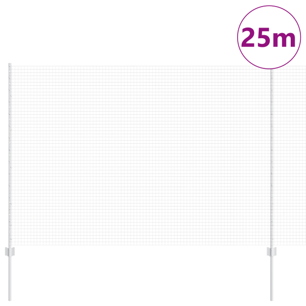 Cerca de Alambre Soldado  con 22 Postes en U Plateado 1.6x25 m de Acero M 3