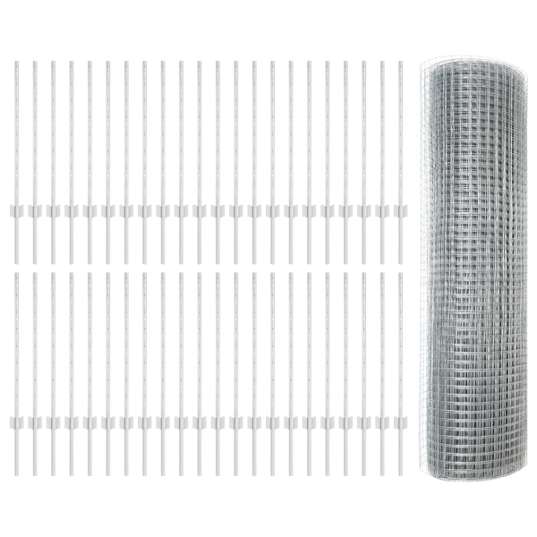 Valla de Alambre Soldado  con 44 U Postes Plateados 0.8x100 m Acero M 4