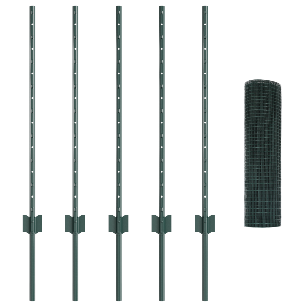 Cerca de Alambre Soldado  con 5 Postes U Verde 0.8x10 m Acero M 4