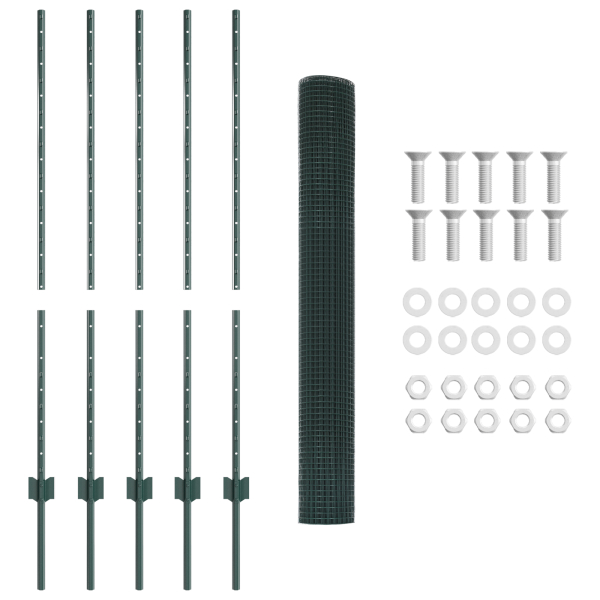 Cerca de Arame Soldada com 5 Postes U Verde 1.2x10 m Aço M 5