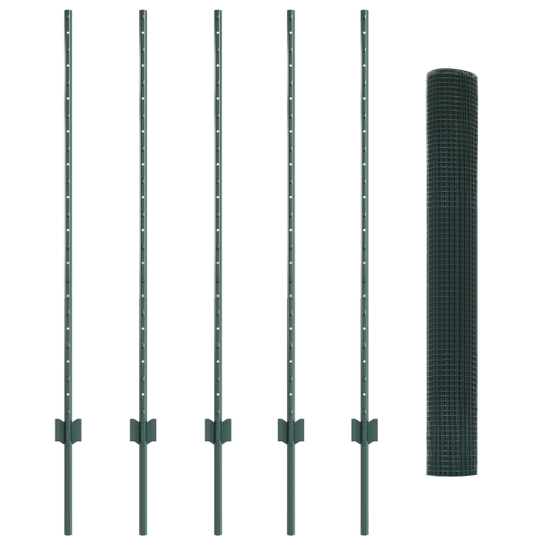 Cerca de Fio Soldado com 5 Postes U Verde 1.2x10 m Aço M 4