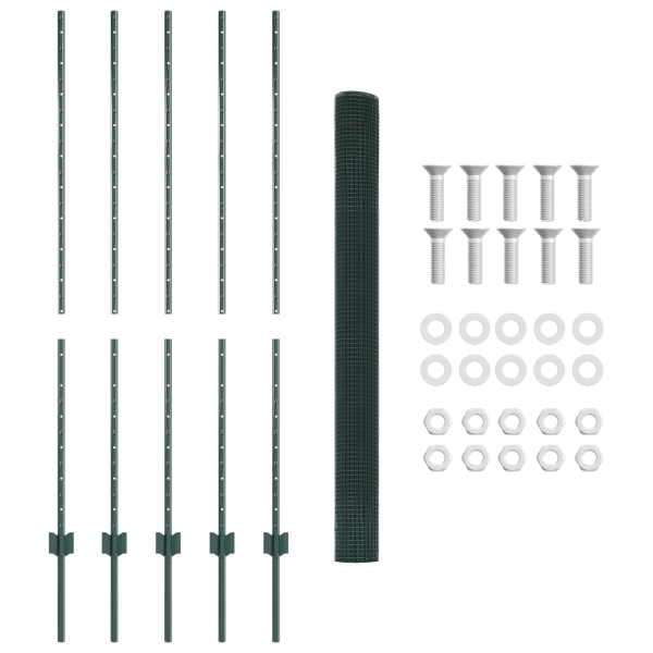 Cerca de Fio Soldado com 5 Postes U Verde 1.4x10 m de Aço M 5