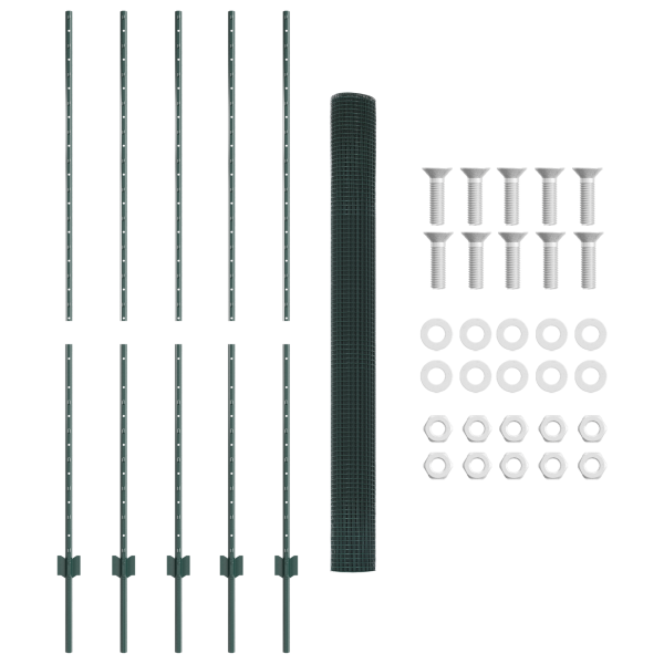Valla de Alambre Soldado  con 5 Postes U Verde 1.6x10 m de Acero M 5