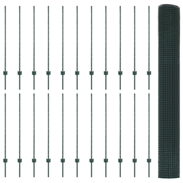 Cerca de Alambre Soldado  con 22 Posts en U Verde 1.2x50 m Acero M 5