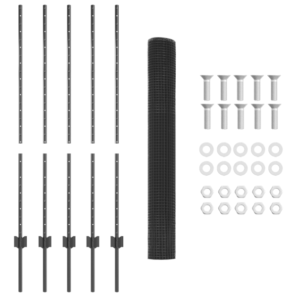 Cerca de Alambre Soldado con 10 Postes en Gris 1.2x10 m de Acero M 5