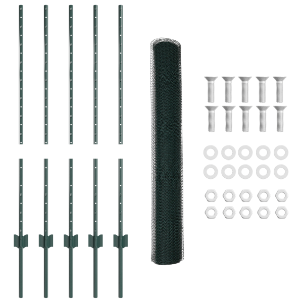 Postes de Cerca  5 pcs U-Channel Verde 100 cm Aço M 5
