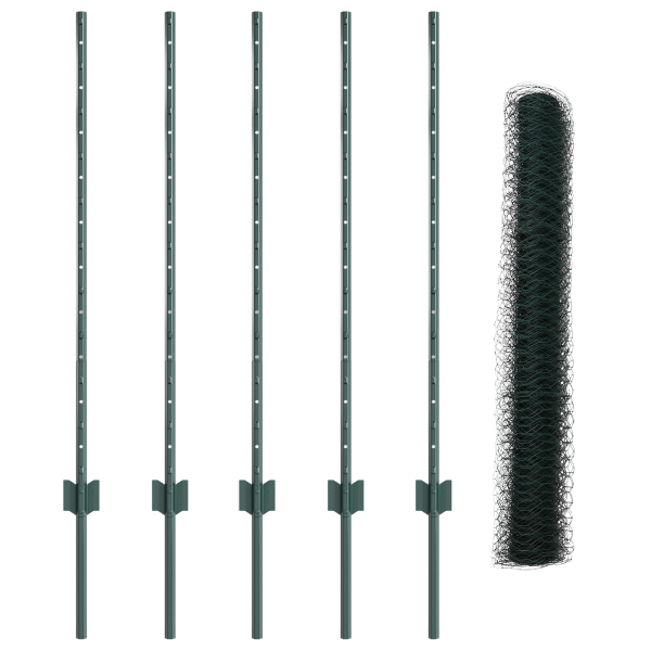 Postes de Cerca  5 pcs U-Channel Verde 100 cm Aço M 4