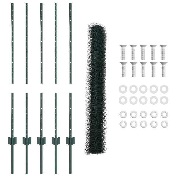 Postes de Cerca  5 pcs U-Channel Verde 100 cm Aço M 5