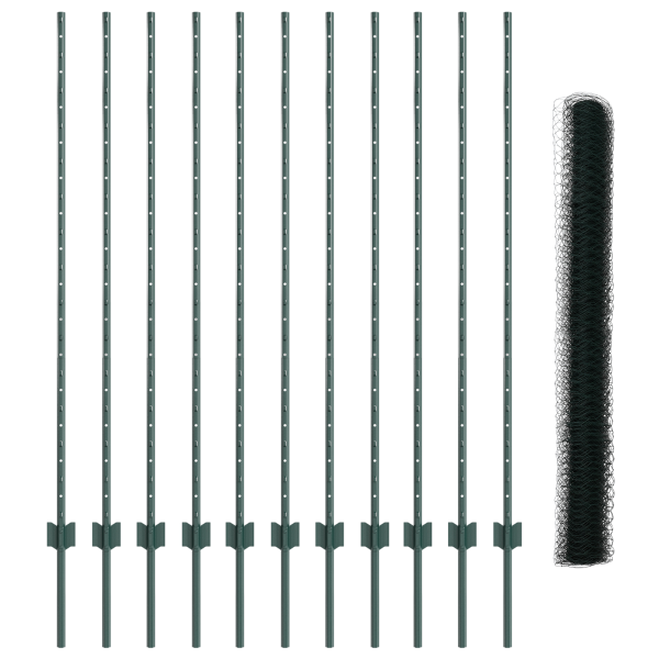 Postes de Cerca  11 pcs U-Channel Verde 140 cm Aço M 4