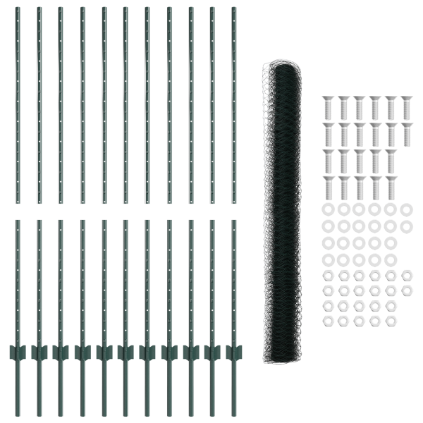 Postes de Cerca  11 pcs U-Channel Verde 140 cm Acero. Cerca Hexagonal  Verde 1.4x25 m Acero M 5