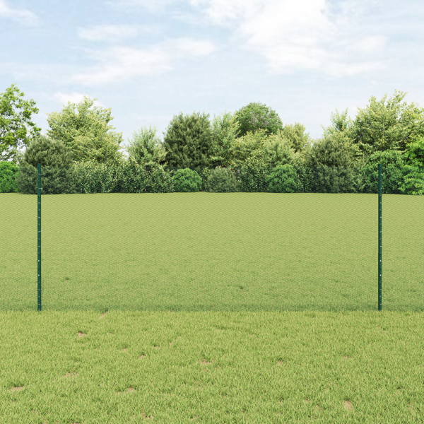 Postes de Valla  11 pcs U-Channel Verde 100 cm Acero. Valla Hexagonal  Verde 1x50 m Acero D