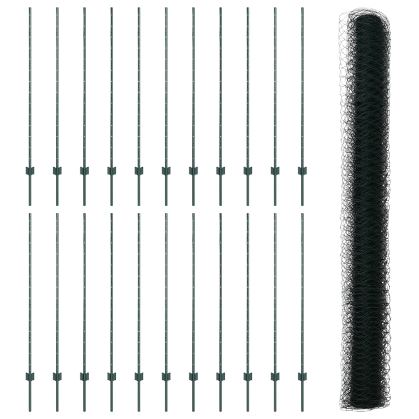 VidaXL Poste de Valla 11 pcs U-Channel Verde 140 cm de Acero. VidaXL Valla Hexagonal Verde 1.4x50 m de Acero M 4