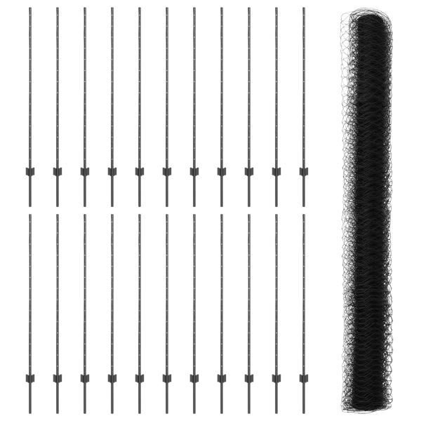 Publicaciones de Valla  22 pcs U-Channel Gris 140 cm Acero. Valla Hexagonal  Gris 1.4x50 m Acero M 4