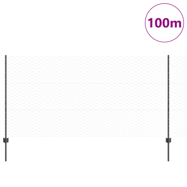 Poste de Valla 22 pcs U-Channel Gris 120 cm Acero.  Valla Hexagonal Gris 1.2x100 m Acero M 3