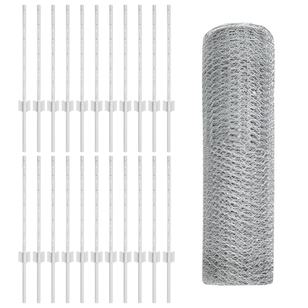 Postes de Cerca  11 pcs U-Channel 60 cm Acero Galvanizado. Cerca Hexagonal  0.5x50 m Acero Galvanizado M 4