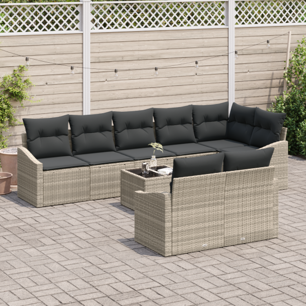Conjunto de Sofá de Jardim 9 Peças com Almofadas Cinza em Rattan Sintético M 3