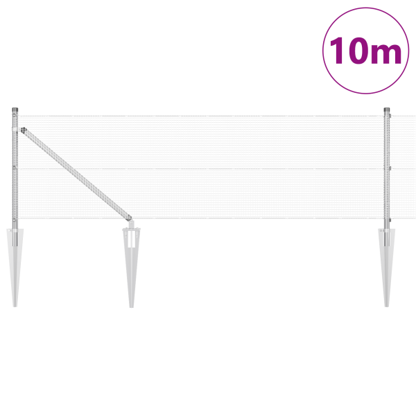 Cerca de Alambre Soldado con 7 Poste de Picos 0.8x10 m Acero Galvanizado M 3