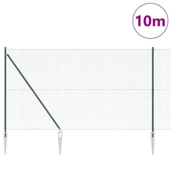 Cerca de Alambre Soldado  con 7 Postes Spike Verde 1.5x10 m de Acero M 3