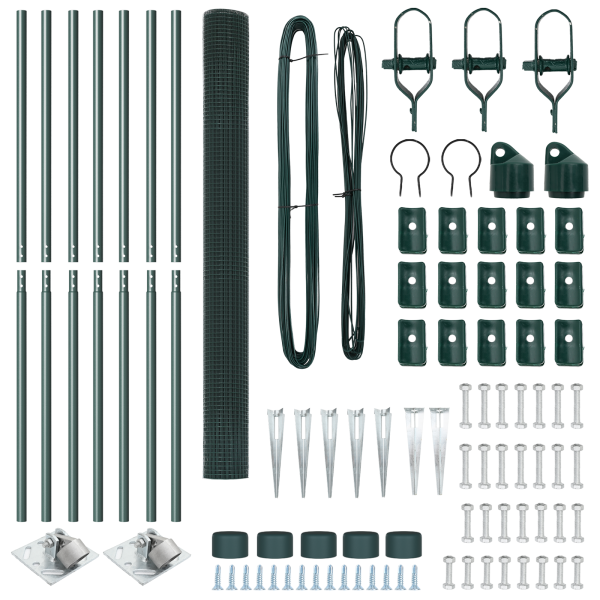 Cerca de Fio Soldado com 7 Postes de Espigão Verde 1.5x10 m Aço M 4