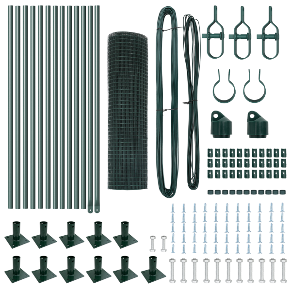 Cerco de Alambre Soldado  con 13 Postes Flangados Verde 0.4x25 m de Acero M 4