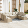 Conjunto de Sofá de Jardín  de 9 Piezas con Cojines Beige Poliratán 1