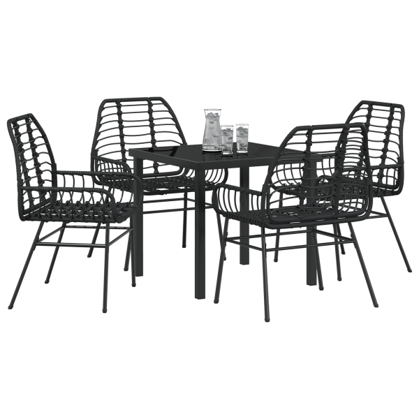 Conjunto de 5 Piezas de Comedor Jardín Negro Poliratán M 3