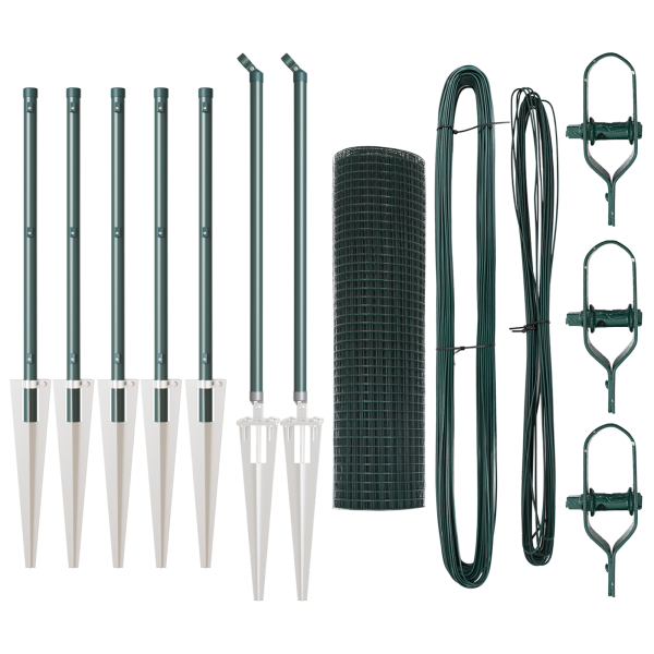 Conjunto de Postes de Cerca 2 Unidades Verde Metal 10 x 0.5 m M 4