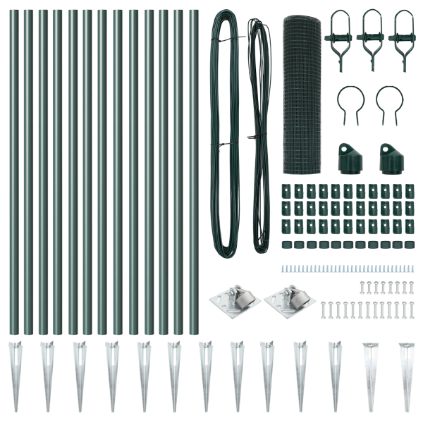 Conjunto de Poste de Cerca Conjunto de 2 Verde Metal 25 x 0.5 m M 4