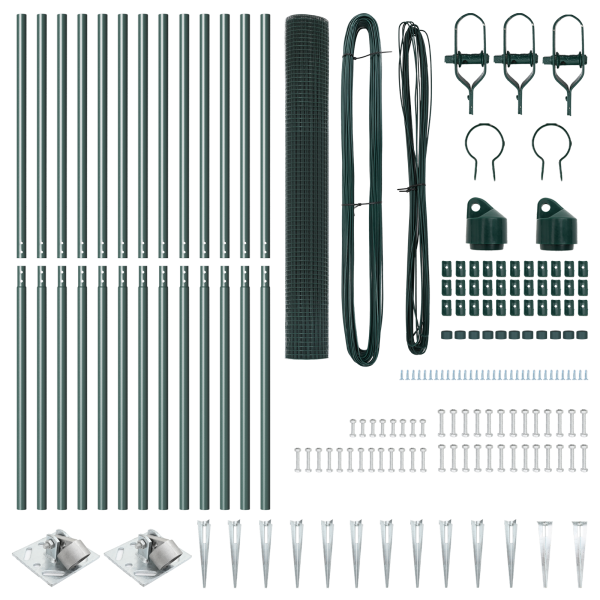Conjunto de Poste de Cerca Conjunto de 2 Verde Metal 25 x 1 m M 4