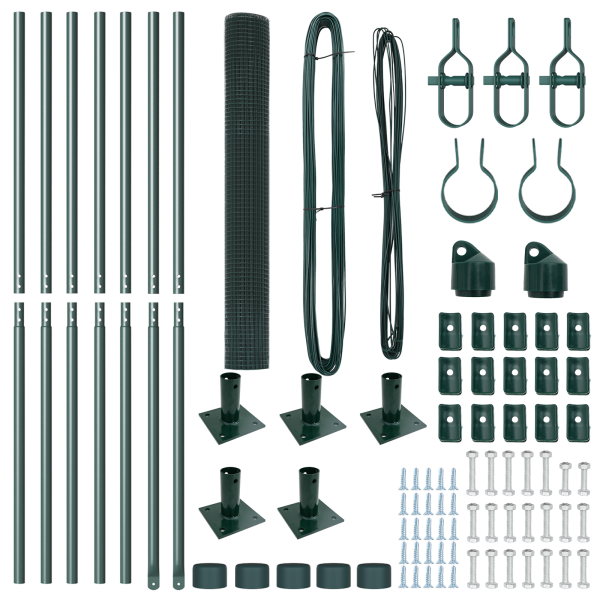 VidaXL Cerca de Alambre Soldado con 7 Postes Flanged Verde 1.2x10 m Acero M 4