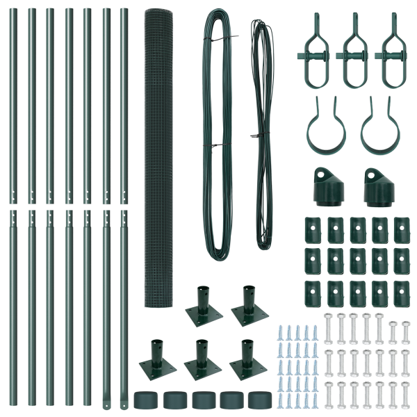 Cerca de Arame Welded com 7 Postes Flangeados Verde 1.4x10 m Aço M 4