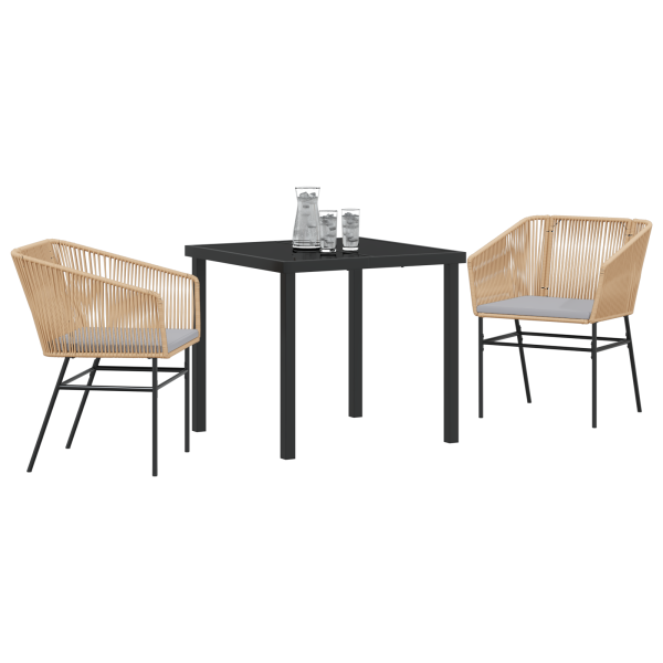 Conjunto de Jantar de Jardim  3 Peças com Almofadas Castanho Polirattan. M 3