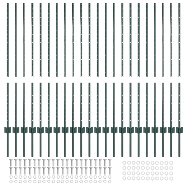 Postes de Cerca Prateados 22 pcs Verde Largo Metal M 4