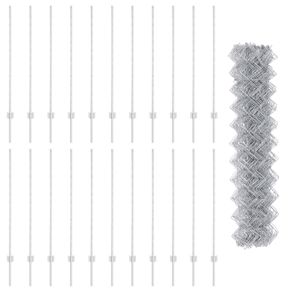 Valla de eslabones de cadena con 44 postes en plata 1.2m x 25m de acero M 5