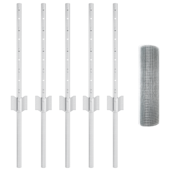 Cerca de Alambre Soldado  con 5 postes en U Plateada 0.4x10 m de Acero M 4